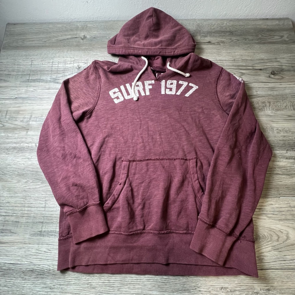 American Eagle Hoodie Mens Large Maroon Surf 1977 Graphic Vintage Fit Pullover